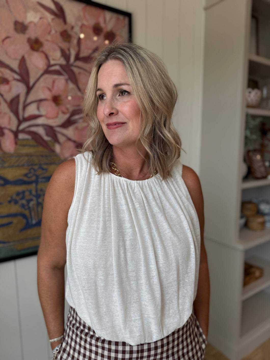 Ivory Linen Knit Bubble Top