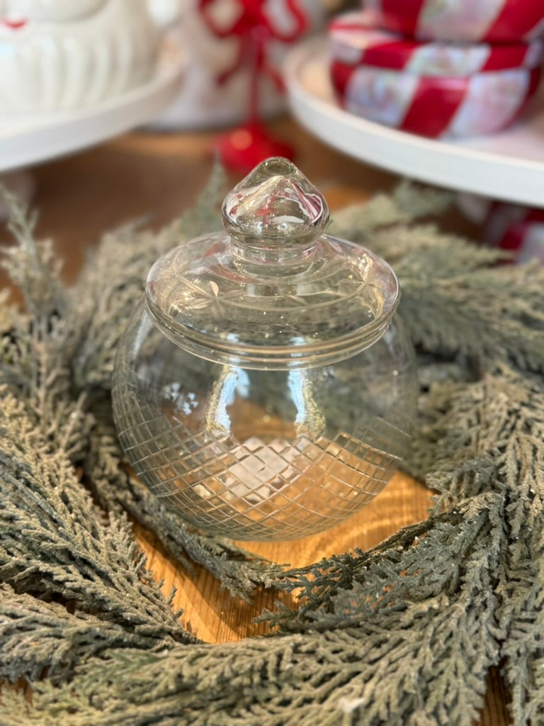 Etched Blown Glass Jar w/ Lid