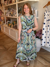 Load image into Gallery viewer, Navy &amp; Mint Sleeveless Midi Dress

