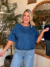 Load image into Gallery viewer, Round Neck Short Sleeve Denim Crop Top
