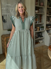 Load image into Gallery viewer, Pine Stripe Flutter Sleeve Dress

