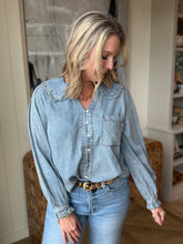 Load image into Gallery viewer, Denim Long Sleeve Ruffle Collar
