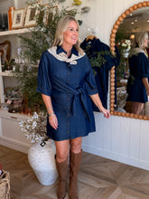 Load image into Gallery viewer, Dark Denim Tie Front Short Dress
