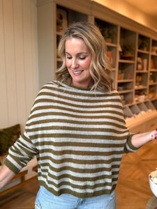 Olive Striped Lightweight Sweater