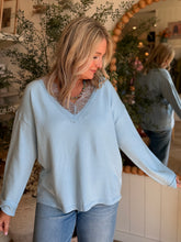 Load image into Gallery viewer, Sky Blue Lace Trim Sweater
