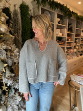 Load image into Gallery viewer, White Stitched Boxy Grey Sweater
