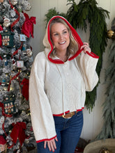 Load image into Gallery viewer, Cream &amp; Red Trim Hoodie Sweater
