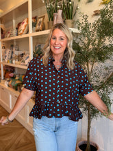 Load image into Gallery viewer, Brown Short Sleeve Polka Dot Top
