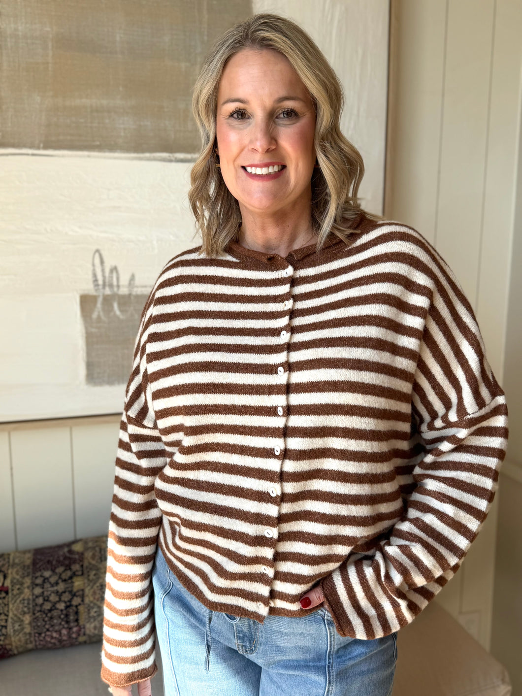 Ivory/Brown Sripe Cardigan
