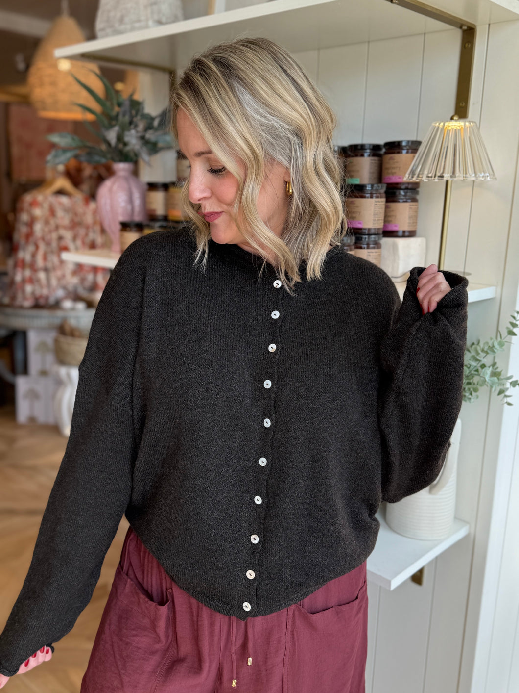 Chocolate Button Down Oversized Cardigan
