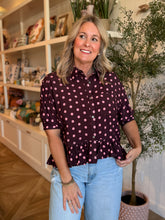 Load image into Gallery viewer, Plus Size Wine Short Sleeve Polka Dot Top
