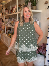 Load image into Gallery viewer, Olive Polka Dot Short Set
