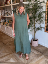 Load image into Gallery viewer, Army Green Linen Cowl Neck Maxi Dress
