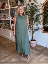 Load image into Gallery viewer, Army Green Linen Cowl Neck Maxi Dress
