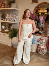 Load image into Gallery viewer, Ecru Polka Dot Strapless 2 pc. Pant Set
