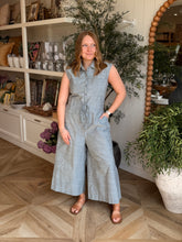 Load image into Gallery viewer, Misty Gray Striped Drawstring Jumpsuit
