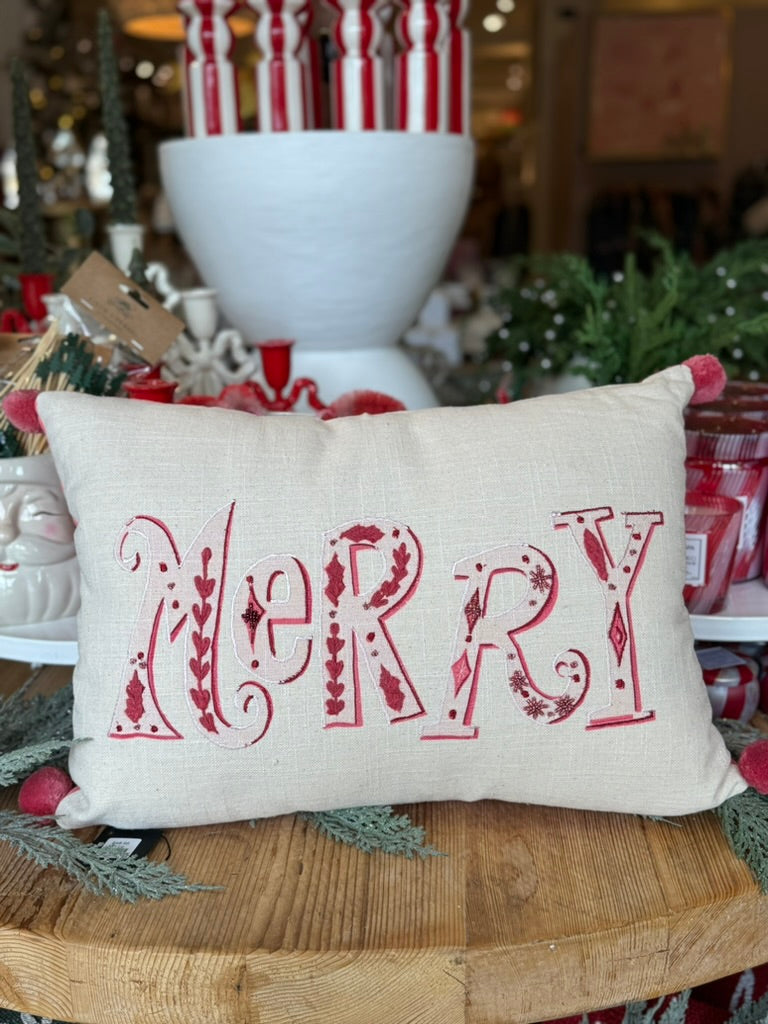 Merry Cotton Lumbar Pillow w/Poms