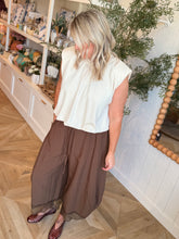 Load image into Gallery viewer, Ecru Sleeveless Padded Shoulder Bubble Top
