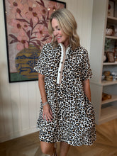 Load image into Gallery viewer, Plus Leopard Print Dress with Camel Stripe
