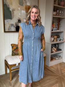Cap Sleeve Denim Dress