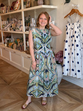 Load image into Gallery viewer, Navy &amp; Mint Sleeveless Midi Dress
