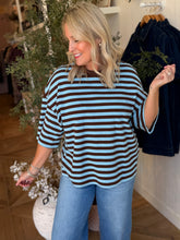 Load image into Gallery viewer, Blue &amp; Brown Striped Waffle T-shirt
