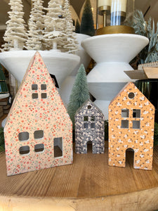 Set of 3 Paper Calico Print Floral Houses