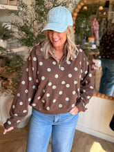 Load image into Gallery viewer, Chocolate Polka Dot Quarter Zip Pullover
