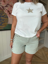 Load image into Gallery viewer, Silver Studded Seafoam Shorts
