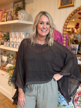 Load image into Gallery viewer, One Size Chocolate Open Knit Dolman Top
