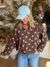Load image into Gallery viewer, Chocolate Polka Dot Quarter Zip Pullover
