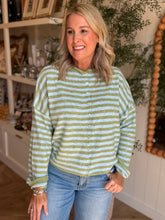 Load image into Gallery viewer, Matcha &amp; Lt Blue Stripe Piper Cardigan
