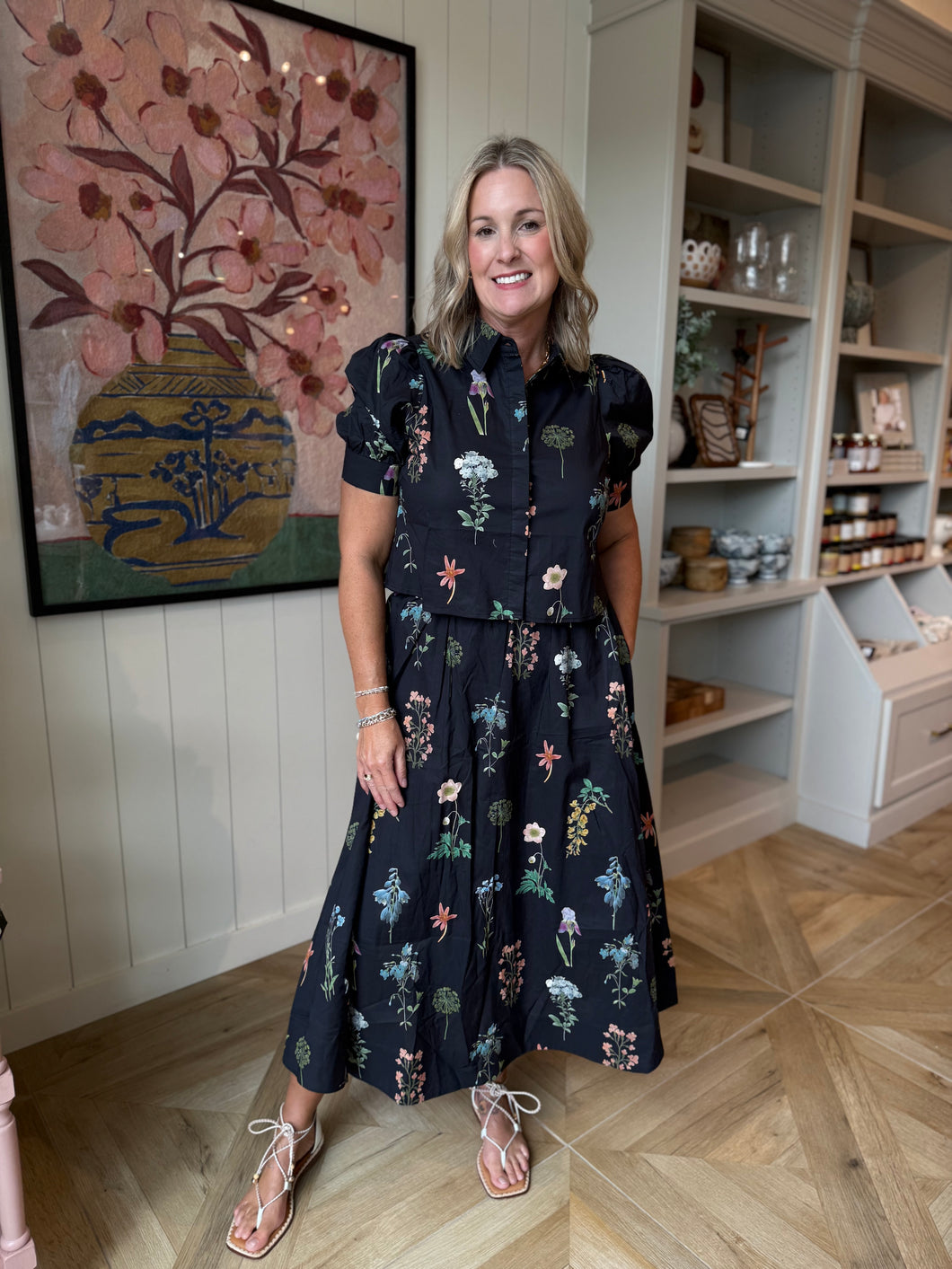 2 pc. Black Floral Skirt Set