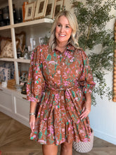 Load image into Gallery viewer, Camel Floral Front Tie Short Dress
