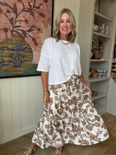 Load image into Gallery viewer, Ivory Brown Floral Tiered Skirt
