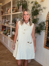 Load image into Gallery viewer, Collared Ecru Denim Dress w/ Buckle
