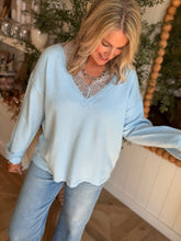 Load image into Gallery viewer, Sky Blue Lace Trim Sweater
