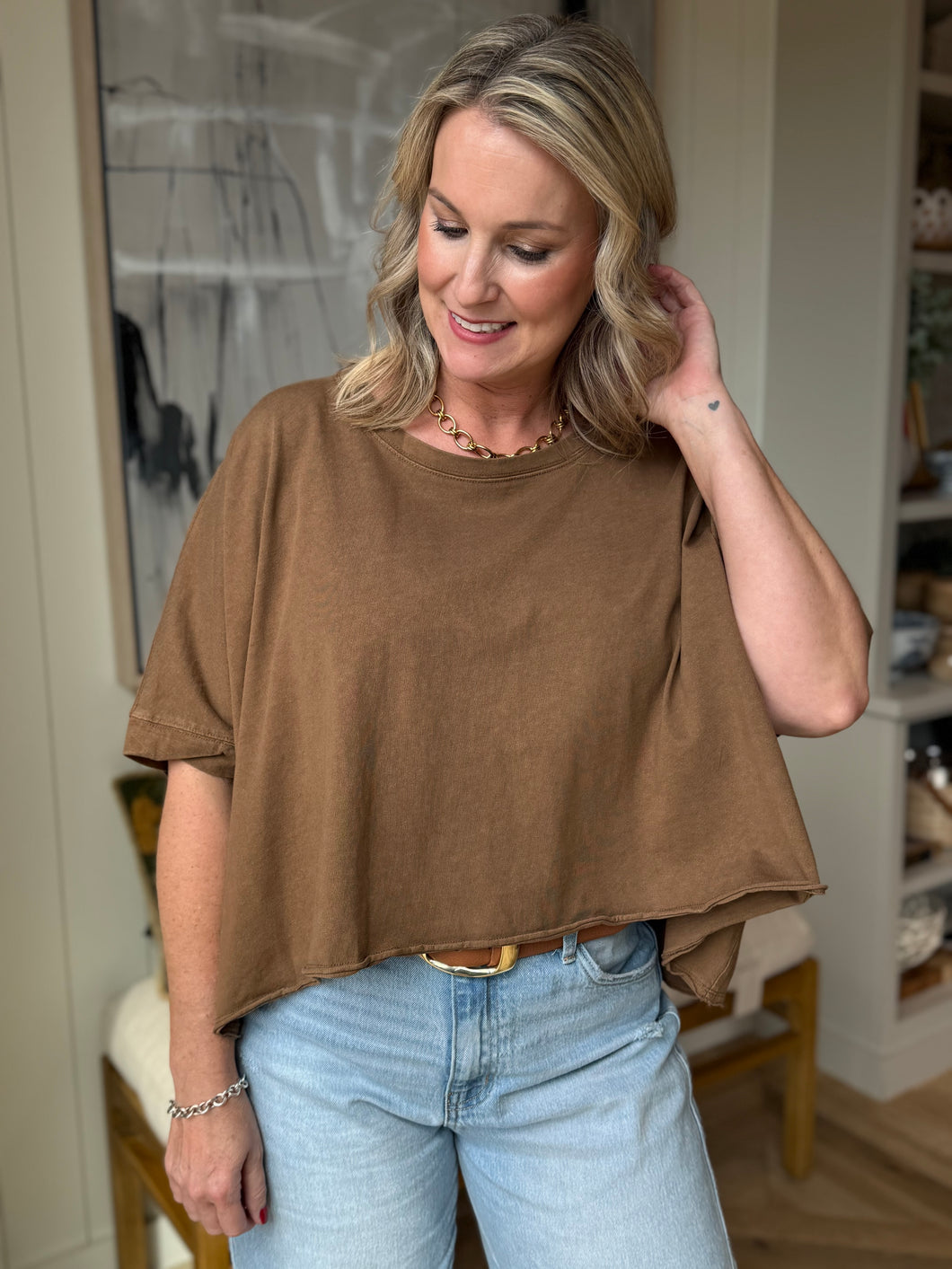 Brown Oversized Dye & Wash T-Shirt