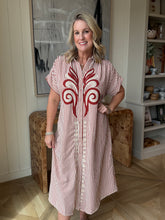 Load image into Gallery viewer, Brick Filagree Stiped Midi Dress
