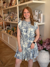 Load image into Gallery viewer, Blue Toile Padded Shoulder Dress
