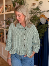 Load image into Gallery viewer, Forest Green Gingham Peplum Top
