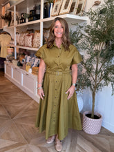 Load image into Gallery viewer, Olive Belted Trench Midi Dress
