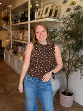Load image into Gallery viewer, Chocolate Polka Dot Mesh Boatneck Top
