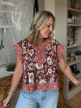 Load image into Gallery viewer, Burgandy Print Quilted Top
