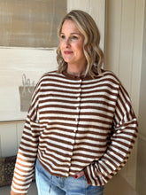 Load image into Gallery viewer, Ivory/Brown Sripe Cardigan
