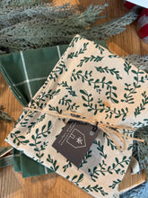 Load image into Gallery viewer, Set of 2 Green &amp; Natural Christmas Toile Tea Towels
