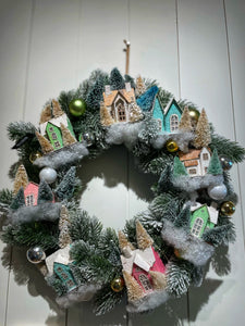 Frosted Village Light Up Wreath