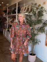 Load image into Gallery viewer, Camel Floral Front Tie Short Dress
