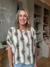 Load image into Gallery viewer, Green Print Short Sleeve Blouse
