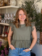Load image into Gallery viewer, Olive Lace Trimmed Sleeveless Top
